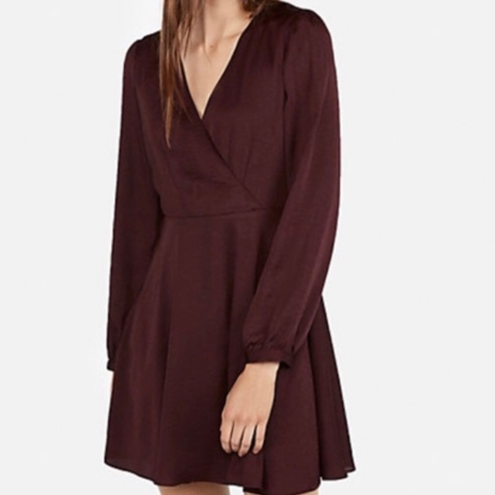 Express Long Sleeve Surplice Fit And Flare Dress